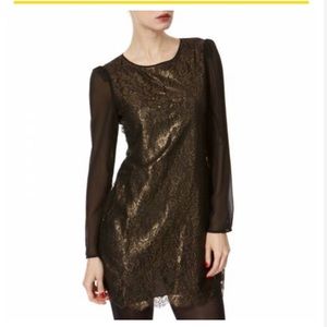 Ted Baker | Black & Gold Lace Shift Dress | size 8 / 10